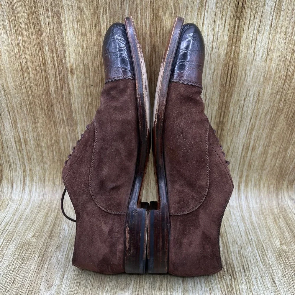 Gucci Crocodile Cap Toe Oxfords Men's Size 10 Brown Suede Made In Italy
